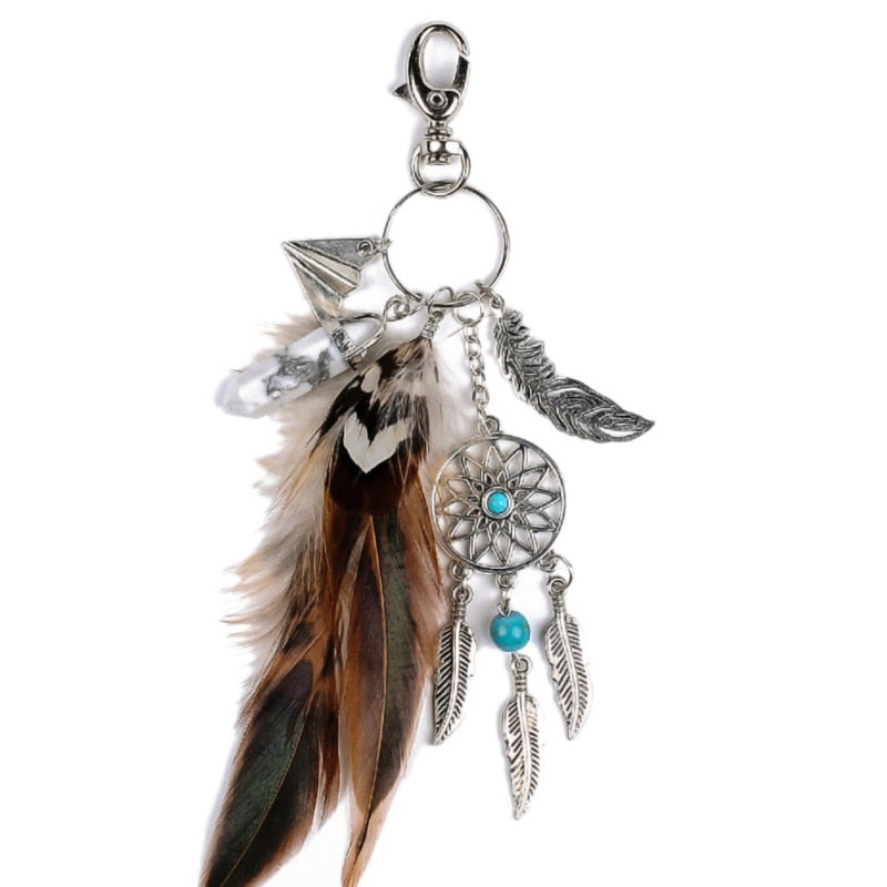 Small Handmade Feather Dream Catcher Keyring Keychain