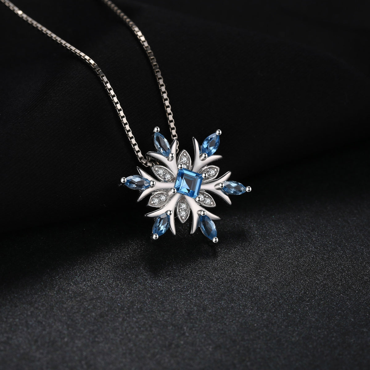 Snowflake Natural Swiss Blue Topaz Pendant Necklace