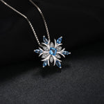 Snowflake Natural Swiss Blue Topaz Pendant Necklace