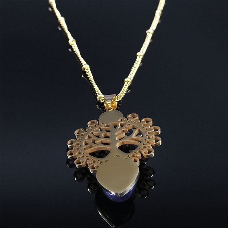 Bohemia Tree of Life Purple Crystal Stainless Steel Necklaces