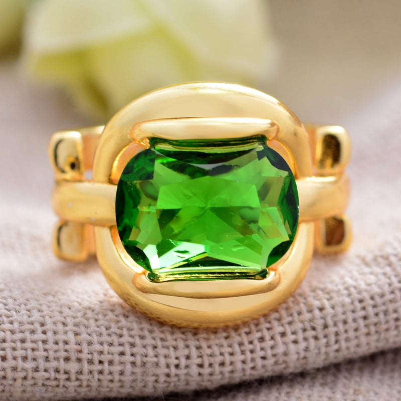 Silver Plated Exaggerated Big Green Crystal Ring