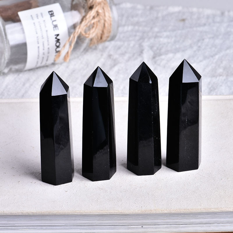 Natural Rock Obsidian Hexagonal Column Crystal Point