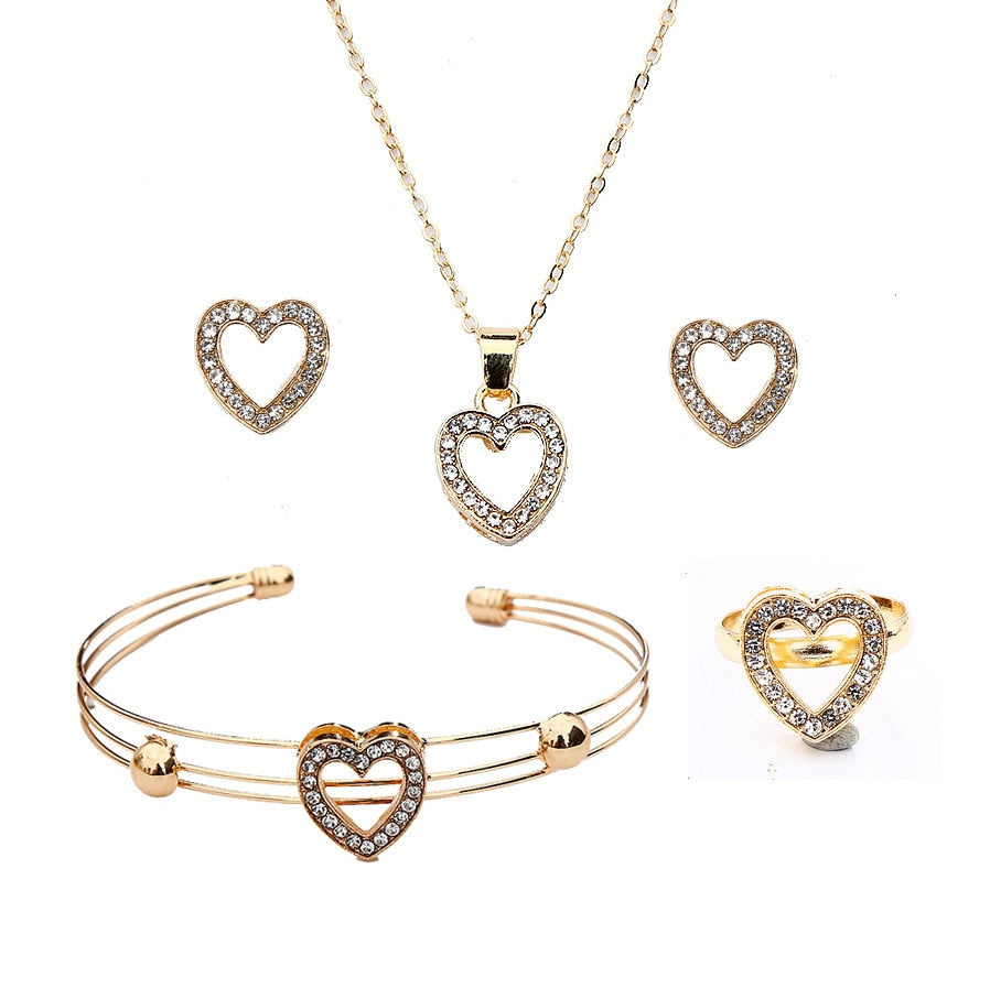 Anniversary Wedding Necklace Earrings Bangle Ring Set