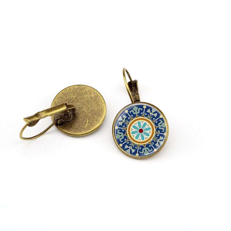Blue Mandala Print Art Earring