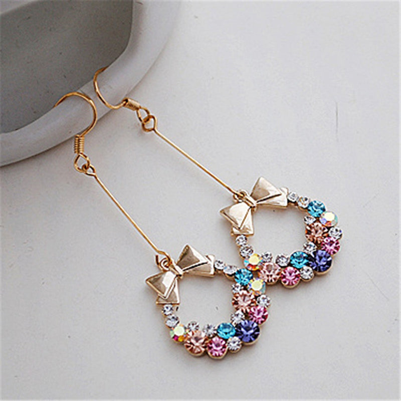 Luxury Gold Color Colorful Crystal Bow Stud EarringsLuxury Gold Color Colorful Crystal Bow Stud Earrings