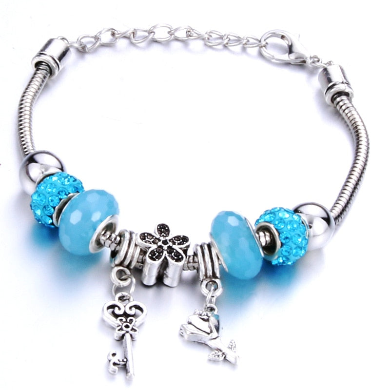 Antique Original Crown key lock Shape 6 colors Charm Bracelets
