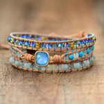Natural Opal Stone Rhinestone 3 Rows Leather Wrap Women Bracelets