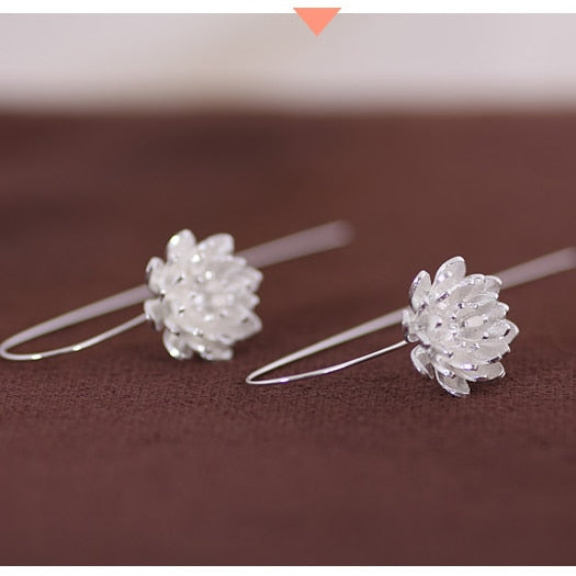 925 sterling silver Long Flower Earrings