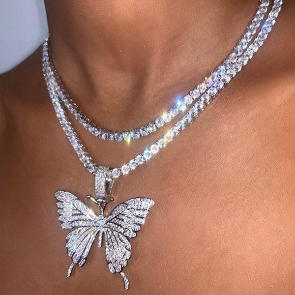Statement Butterfly Tennis Chain Necklace