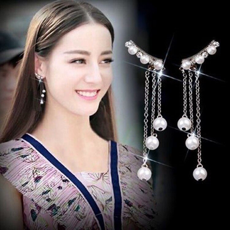 Long Crystal Tassel Gold Color Dangle Earrings