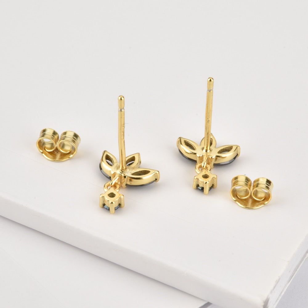 Three Zircon Purple Stud Earring