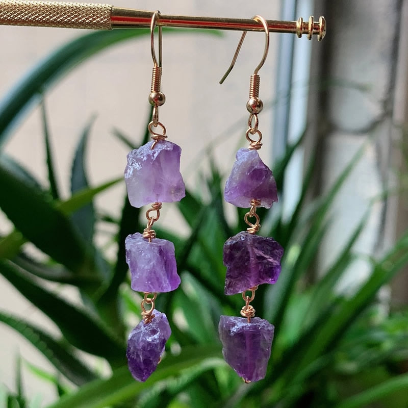Stone Long Tassel Quartz Earrings