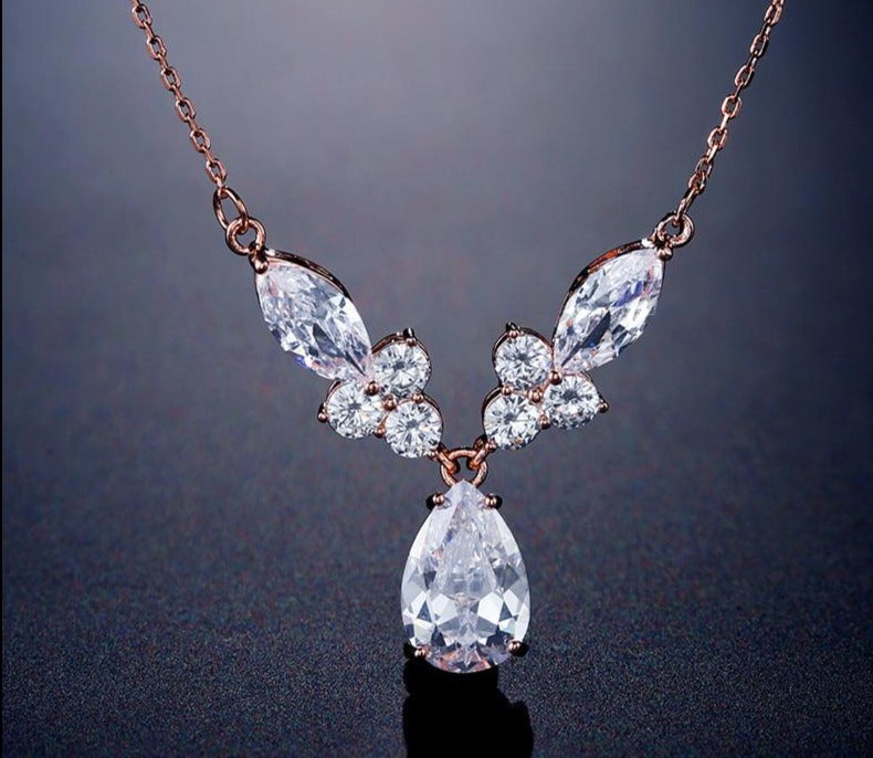 Water Drop Zirconia Crystal Pendant Necklaces