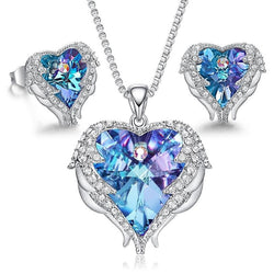 Women Necklace Earrings Jewelry Set With Crystals Women Heart Pendant Stud Fashion