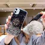 Crystal holder Stand+Fur Ball+Strap Phone case For iPhone