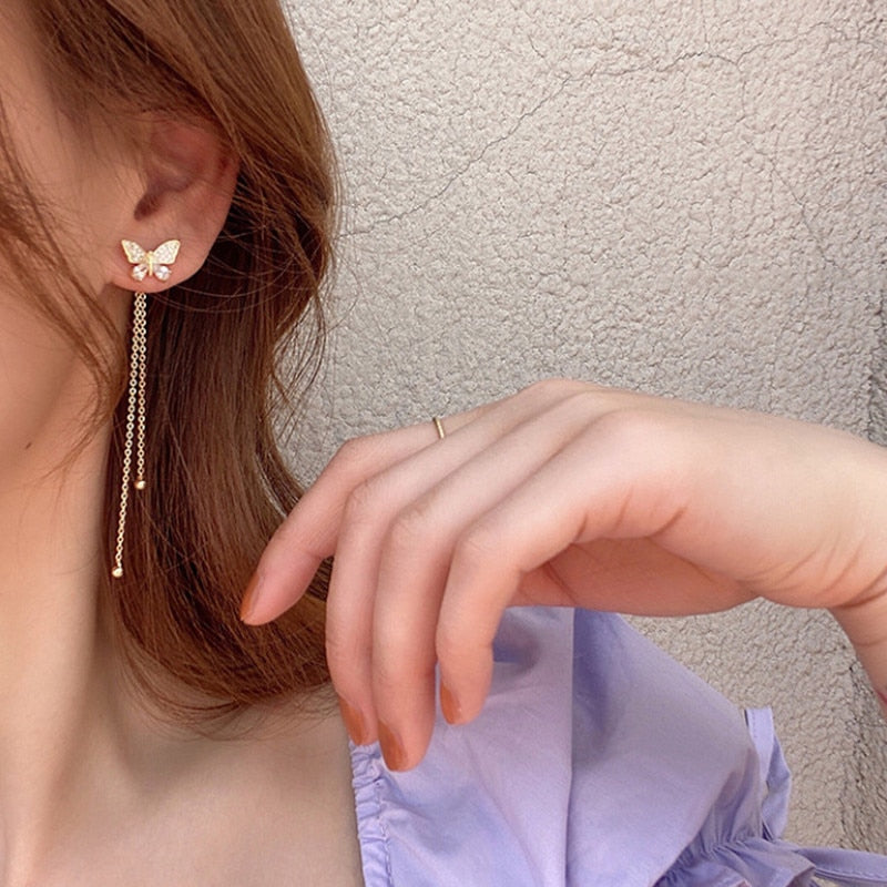 Simulation Pearl Long Earrings