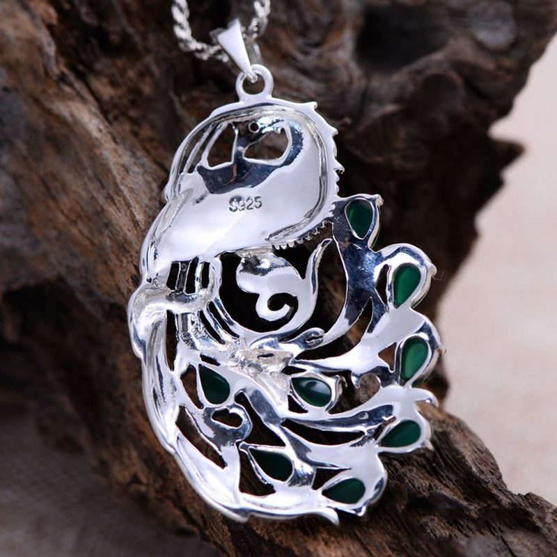 925 Sterling Silver Peacock Natural Gemstone Pendants