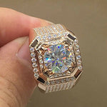 Luxurious Men's Rose Gold Natural Birthstone Crystal Finger Ring