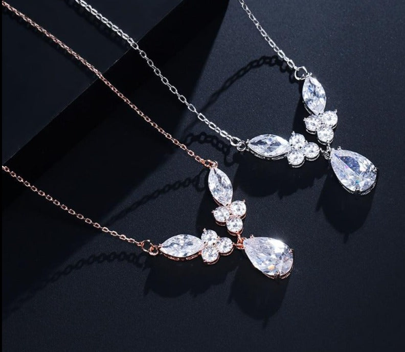 Water Drop Zirconia Crystal Pendant Necklaces
