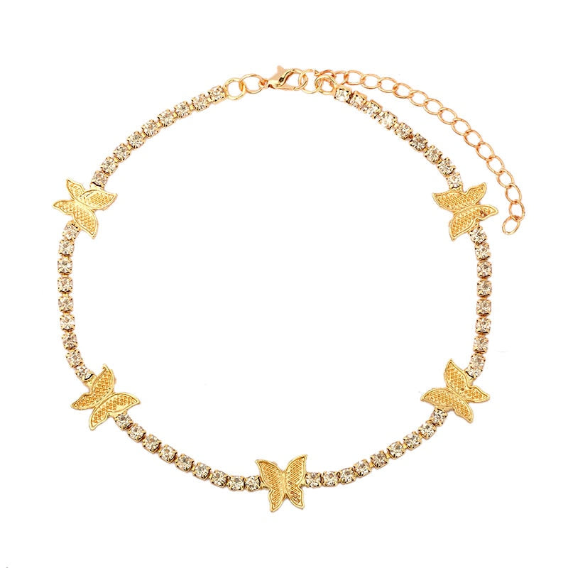 Iced Out Butterfly Choker Necklaces For Women