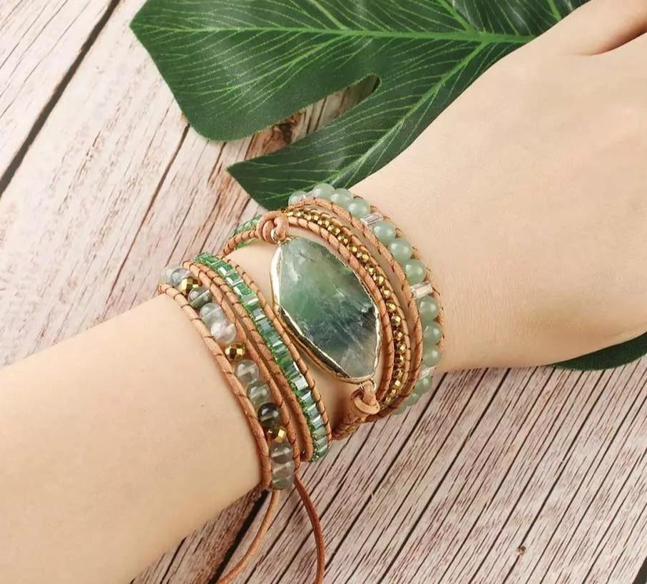 Aventurine Bead Leather Wrap Bracelet