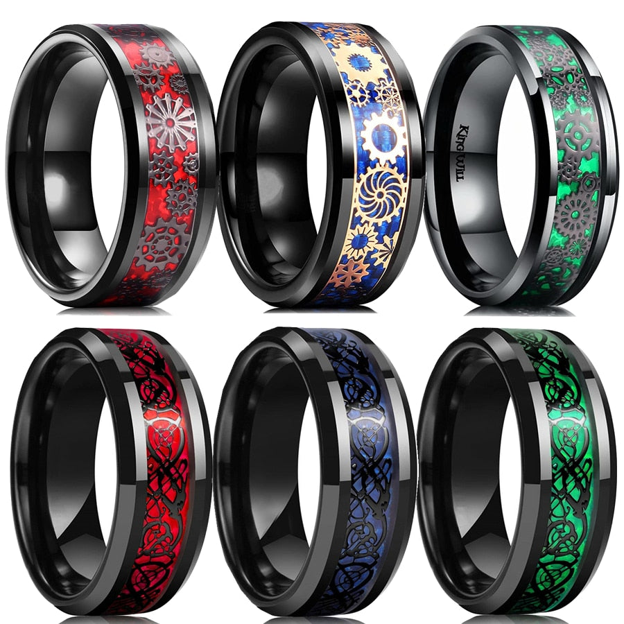 Vintage Black Gear Wheel Tungsten Ring