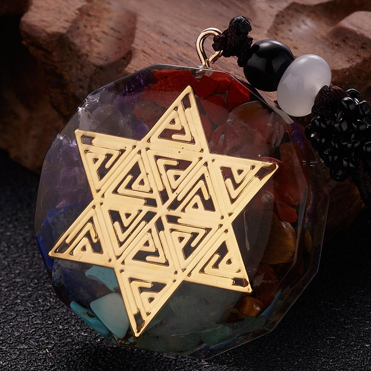 Geometric Pattern Chakras Orgonite Natural Stone Pendant