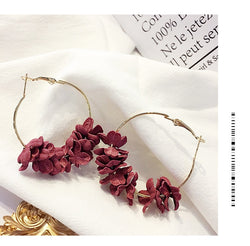 Elegant Fabric Flower Drop Earrings