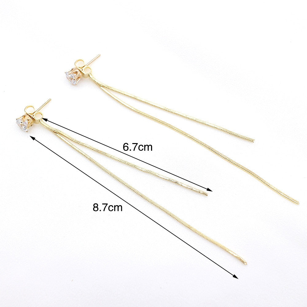 Long Crystal Tassel Gold Color Dangle Earrings