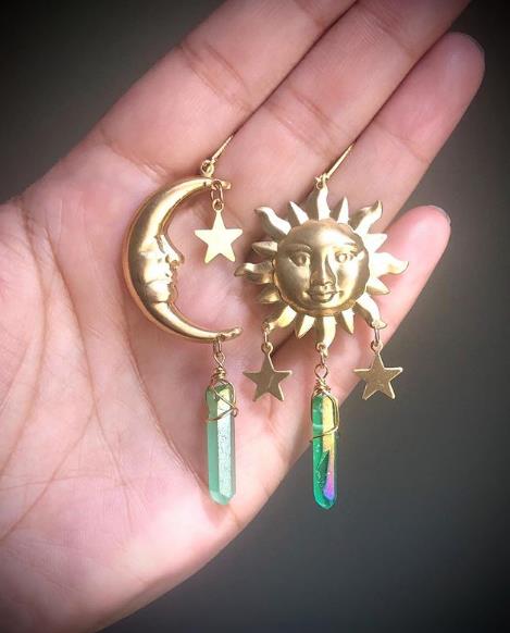 Raw Quartz Crystal Crescent Moon Earrings