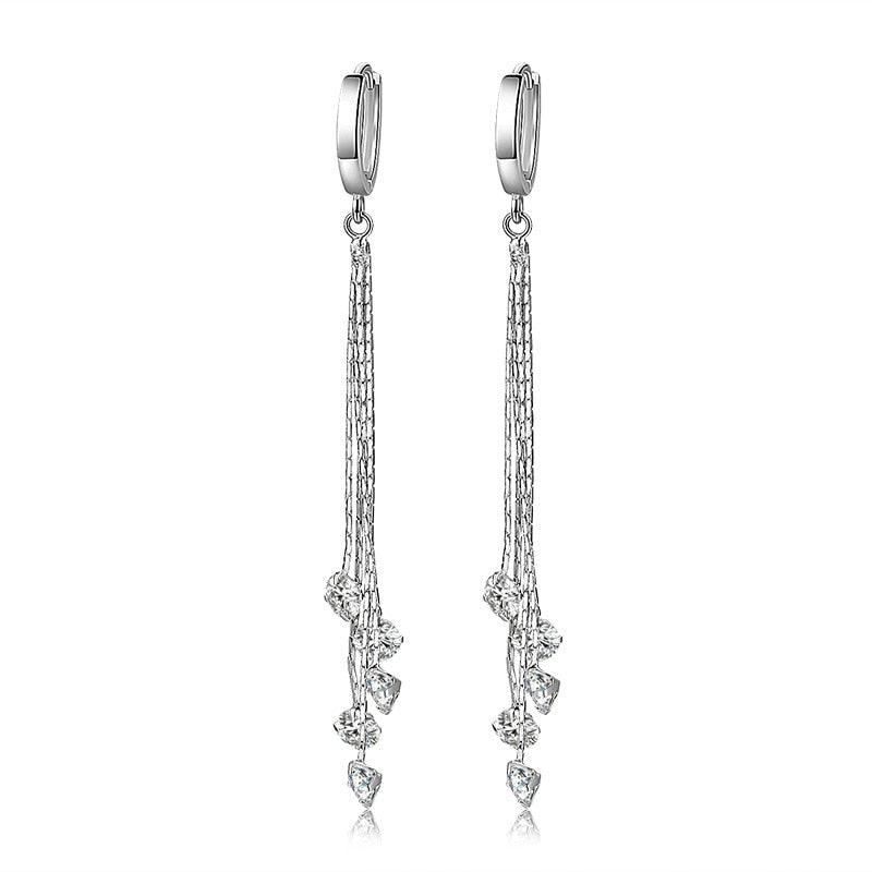 Long Chains Tassels 925 Sterling Silver Drop Earrings