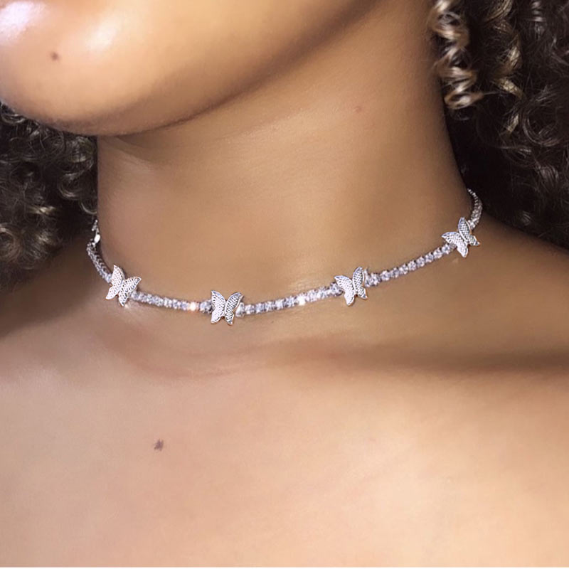 Iced Out Butterfly Choker Necklaces For Women – Crystal Candle Hub