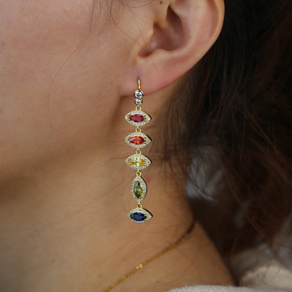 evil eye charm long dangle drop Earring