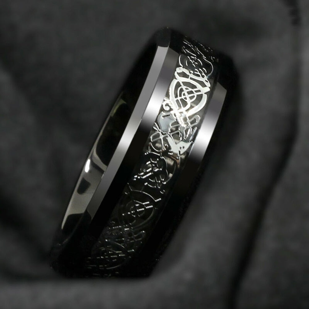 8mm  Dragon Pattern Black Fashion Men Rings