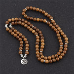 Multilayer 108 Wood Beads Lotus OM Bracelet Tibetan Buddhist Mala Buddha Charm Rosary Bracelet Yoga Wooden For Women Men