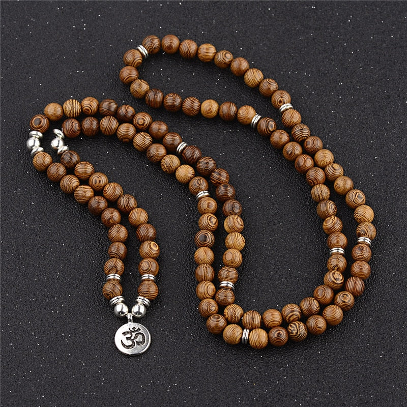 Multilayer 108 Wood Beads Lotus OM Bracelet Tibetan Buddhist Mala Buddha Charm Rosary Bracelet Yoga Wooden For Women Men