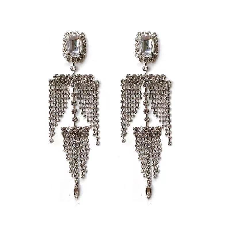 Exaggerated Crystal Geometric Flower Stud Earrings