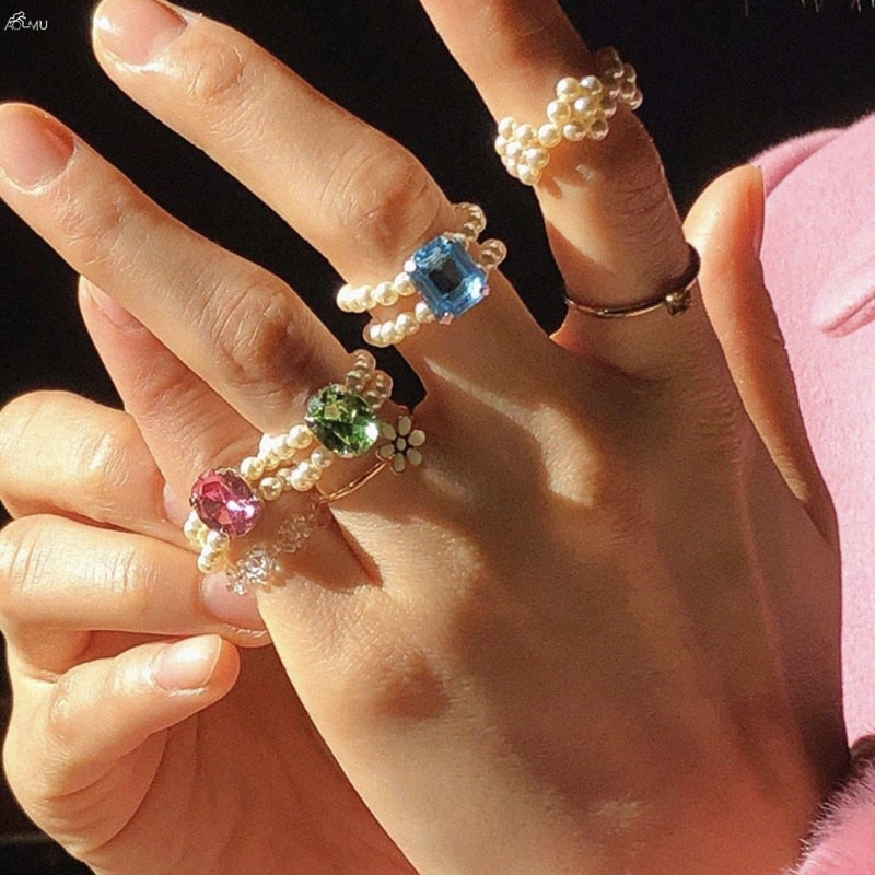 Handmade Braided Imitation Pearl Rings