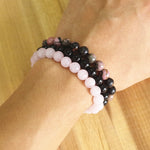 Rhodonite Rose Quartzs Black Onyx Beaded Stackable Wrist Mala Charm Bracelets