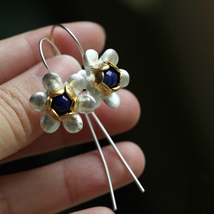 925 sterling silver Long Flower Earrings