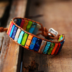 Handmade Multi Color Natural Stone Tube Beads Leather Wrap Couples Bracelets