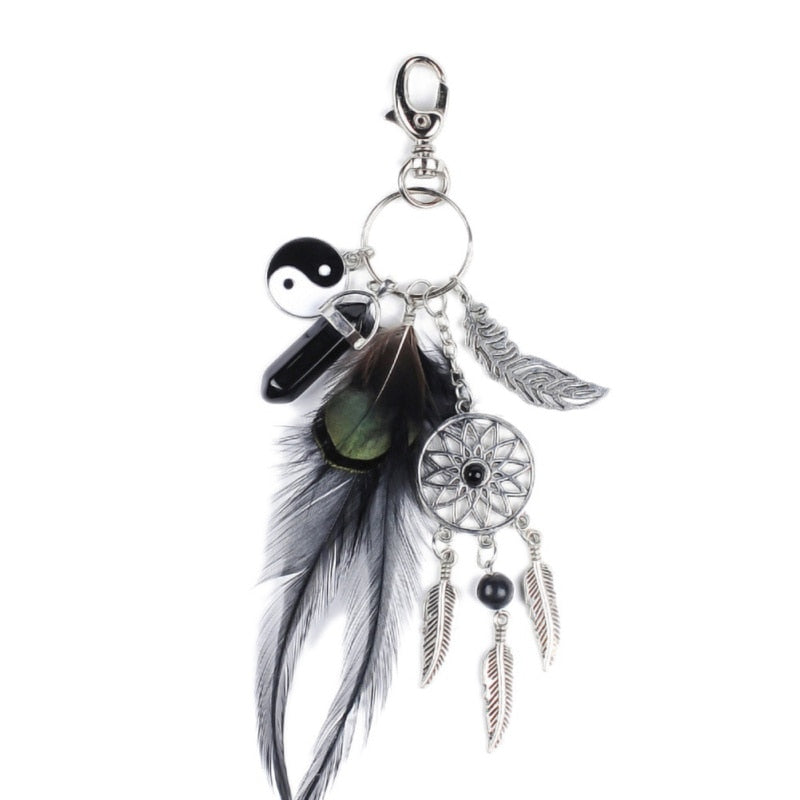 Small Handmade Feather Dream Catcher Keyring Keychain