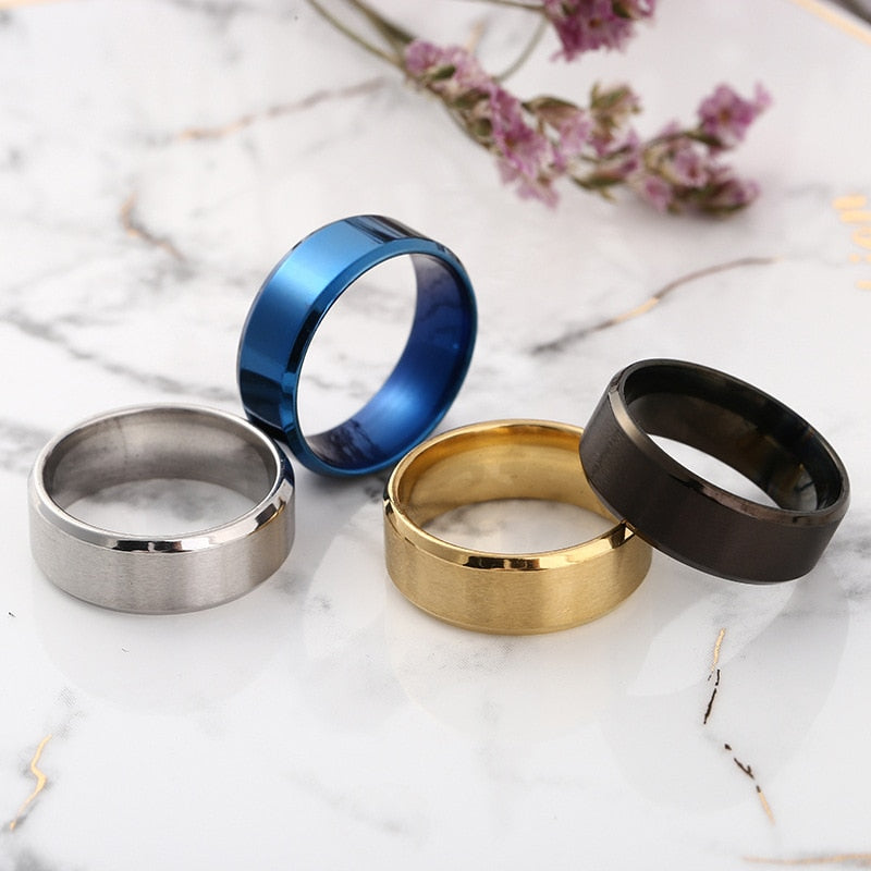 8mm Matt Stainless Steel Simple Design Plain Rings