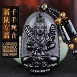 Amitabha Black Obsidian Carved Buddha Lucky Amulet Pendant