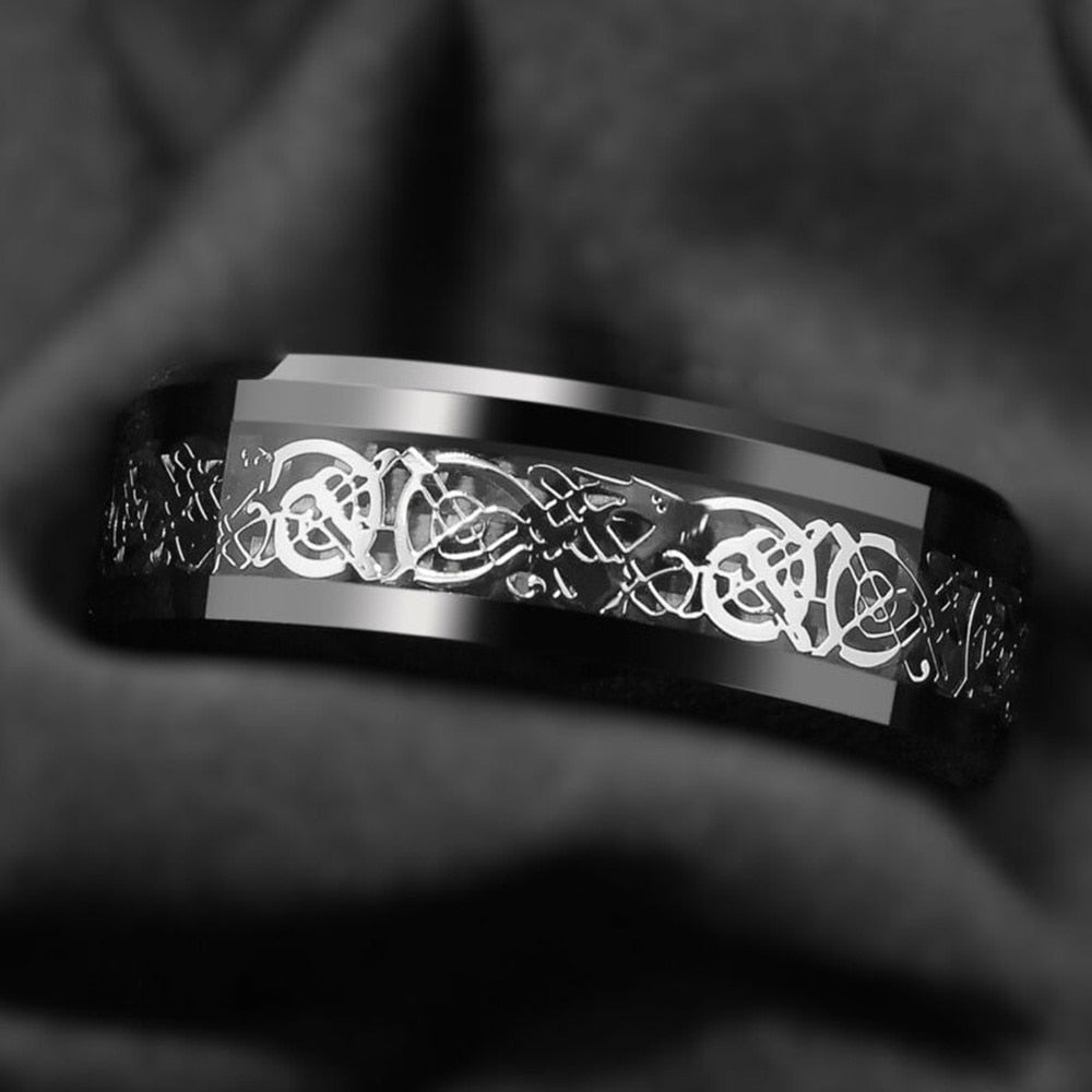 8mm  Dragon Pattern Black Fashion Men Rings