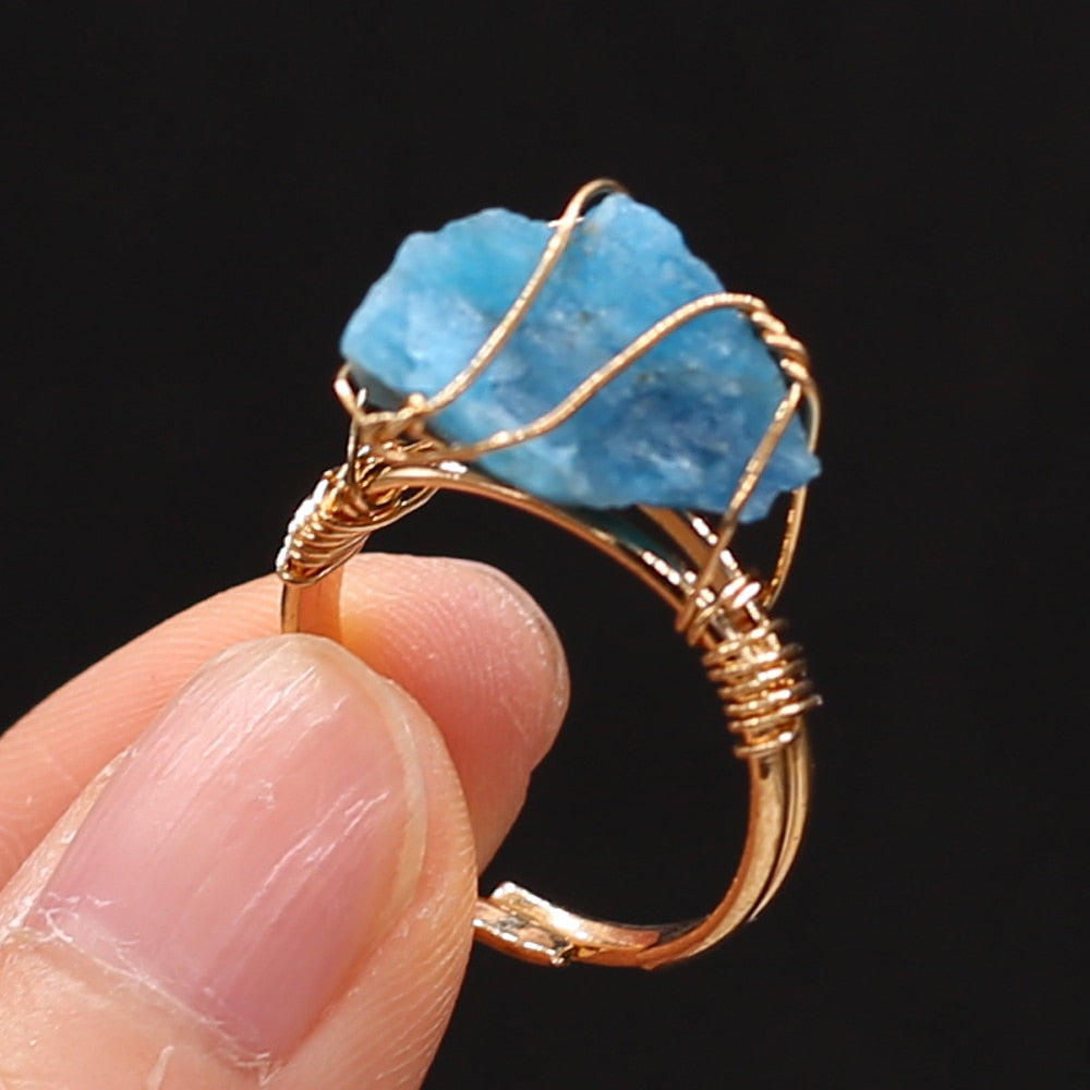 Wire Wrap Amethysts Quartzs Finger Ring