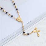 Rosary Necklace Jesus Christ Cross Pendant Necklaces Alloy Bead Long Chain Mens Women