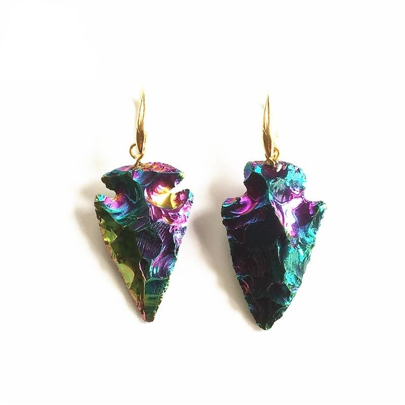 Female Elegant Colorful Raw Tourmaline Arrowhead Earrings