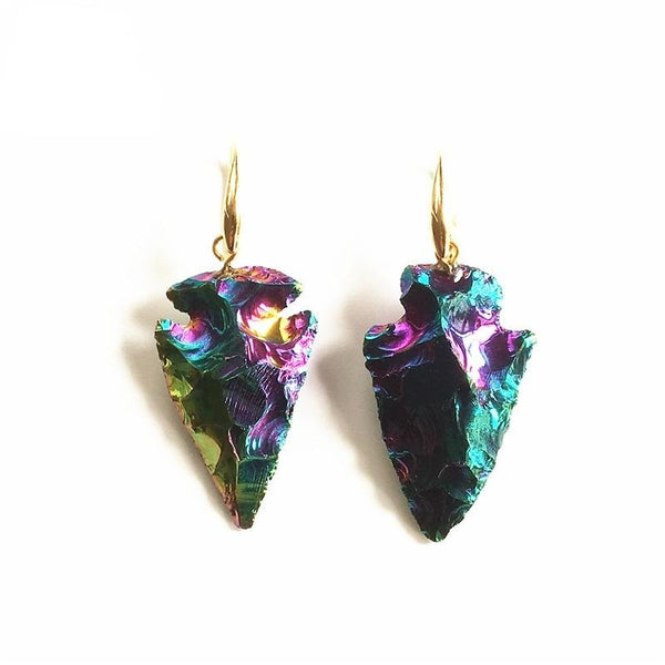 Female Elegant Colorful Raw Tourmaline Arrowhead Earrings