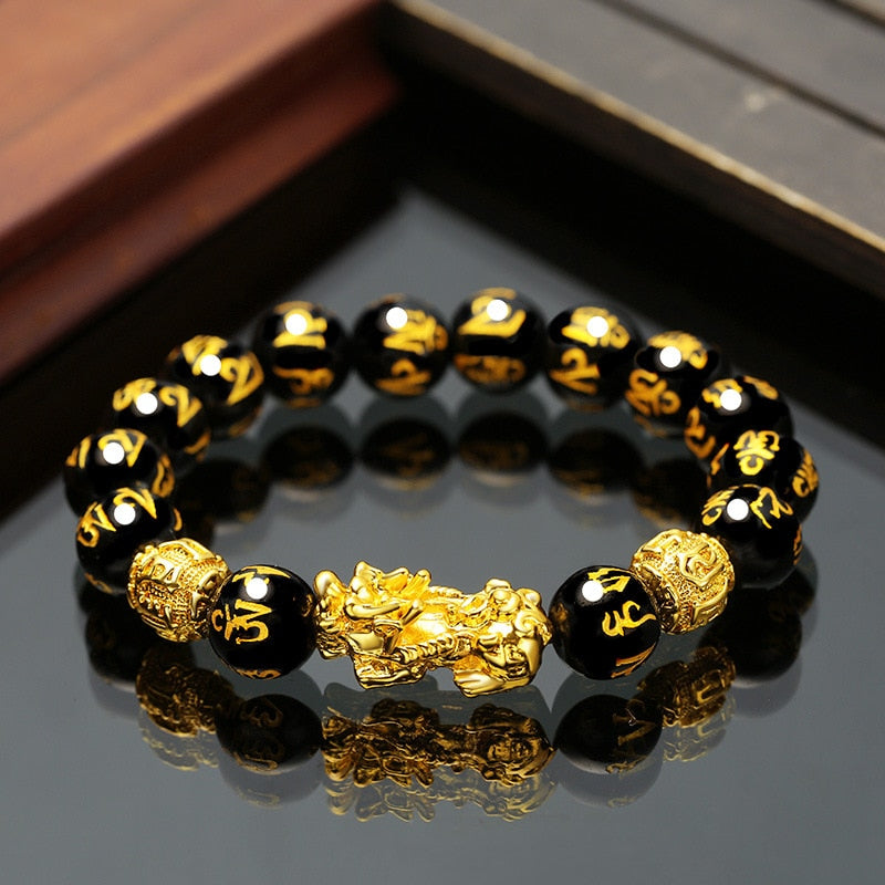 Feng Shui Obsidian Stone Beads Chakra Bracelet